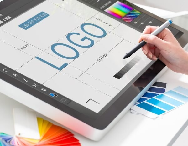 logo design brand designer sketch graphic drawing creative creativity draw studying work tablet concept - stock image